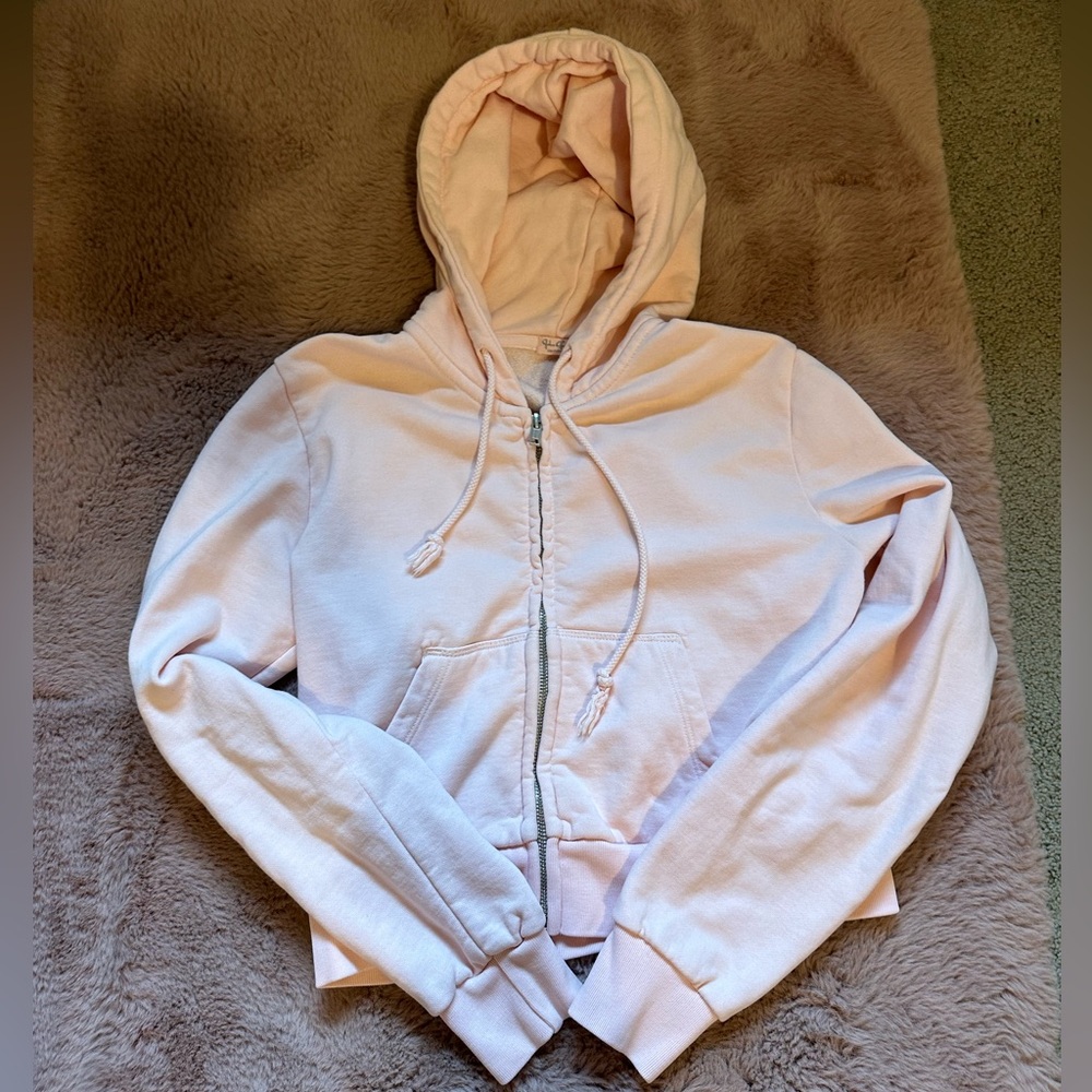 John Galt Crystal Hoodie in Pink Size Small, Cropped Zip Up